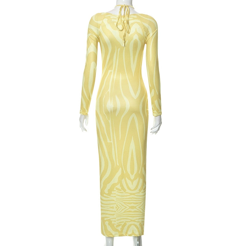 Sexy Halter Lace Up Ruched Long Sleeve Bodycon