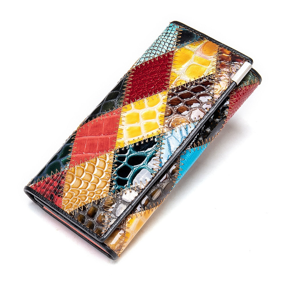 Long Leather Day Tie  Style Multi-functional Zippered Hand Holding Purse