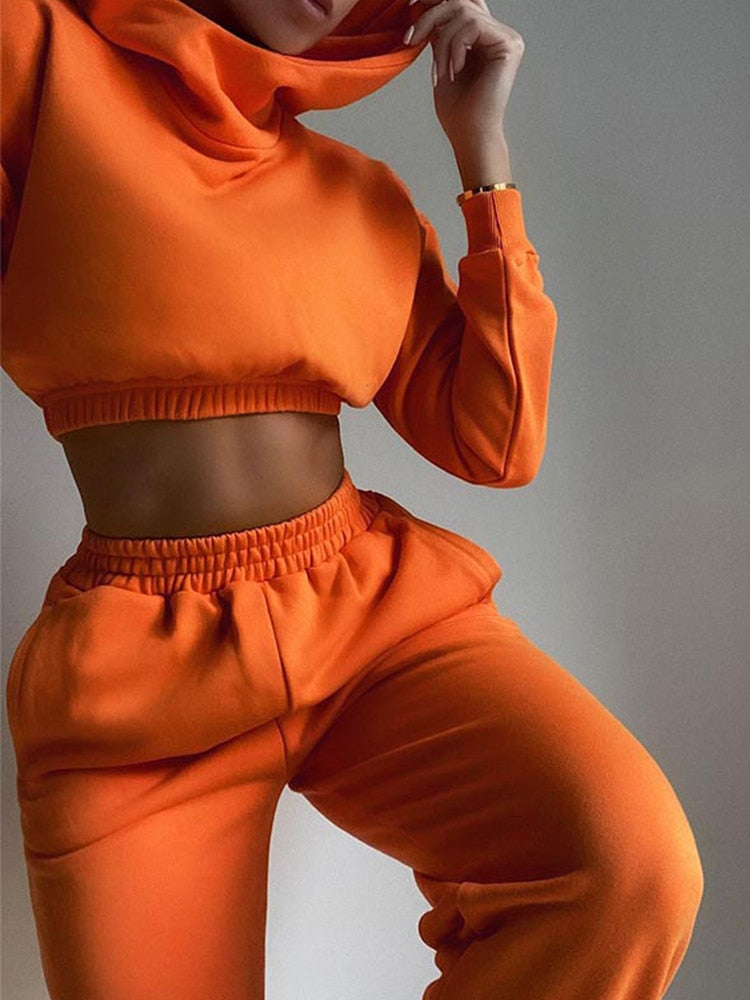 Autumn Winter Chic Women Casual Sport Sweatsuits 2 Piece Pant Set Female