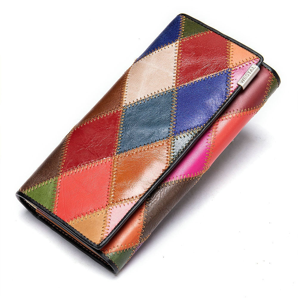 Long Leather Day Tie  Style Multi-functional Zippered Hand Holding Purse