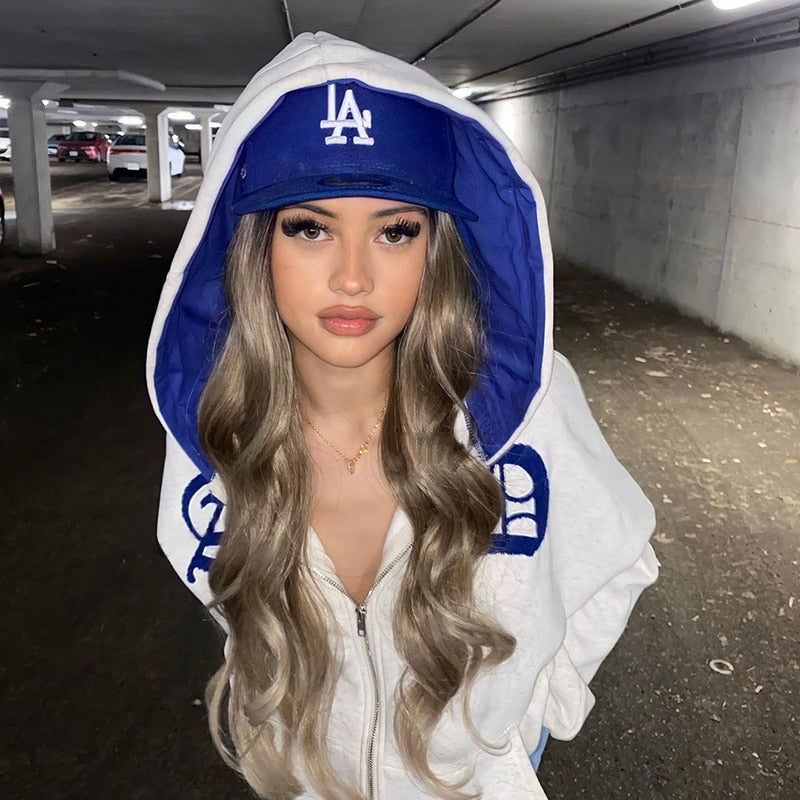 Harajuku Oversized Sweatshirt Streetwear Letter Print Zip Up Hoodie Clothing