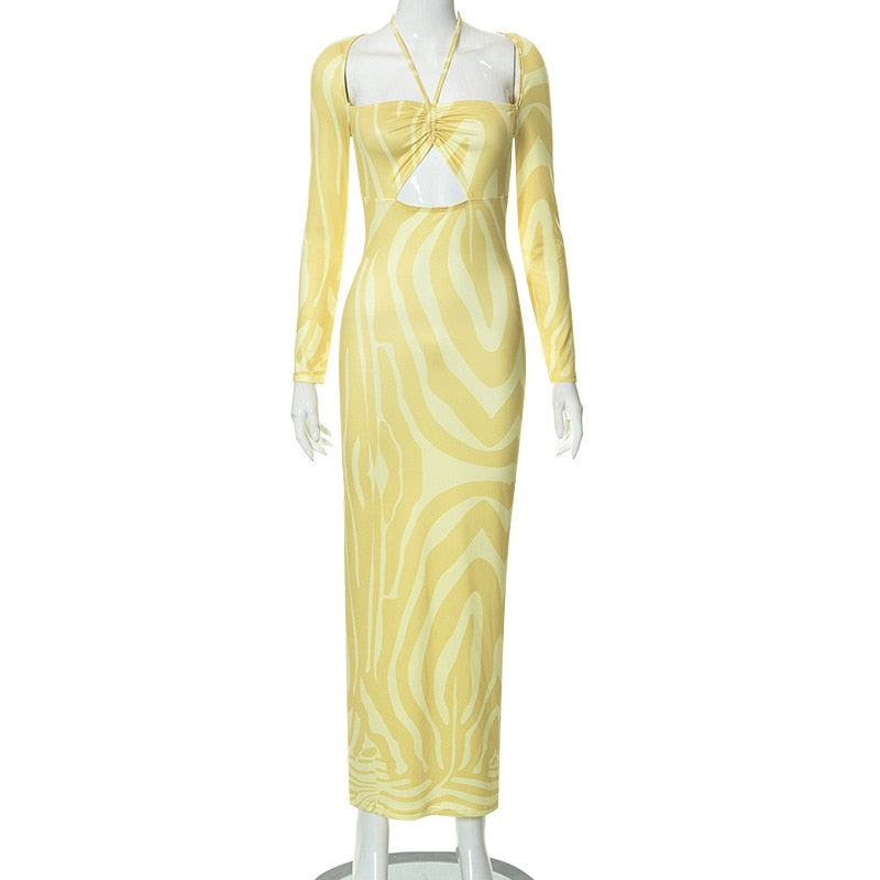 Sexy Halter Lace Up Ruched Long Sleeve Bodycon