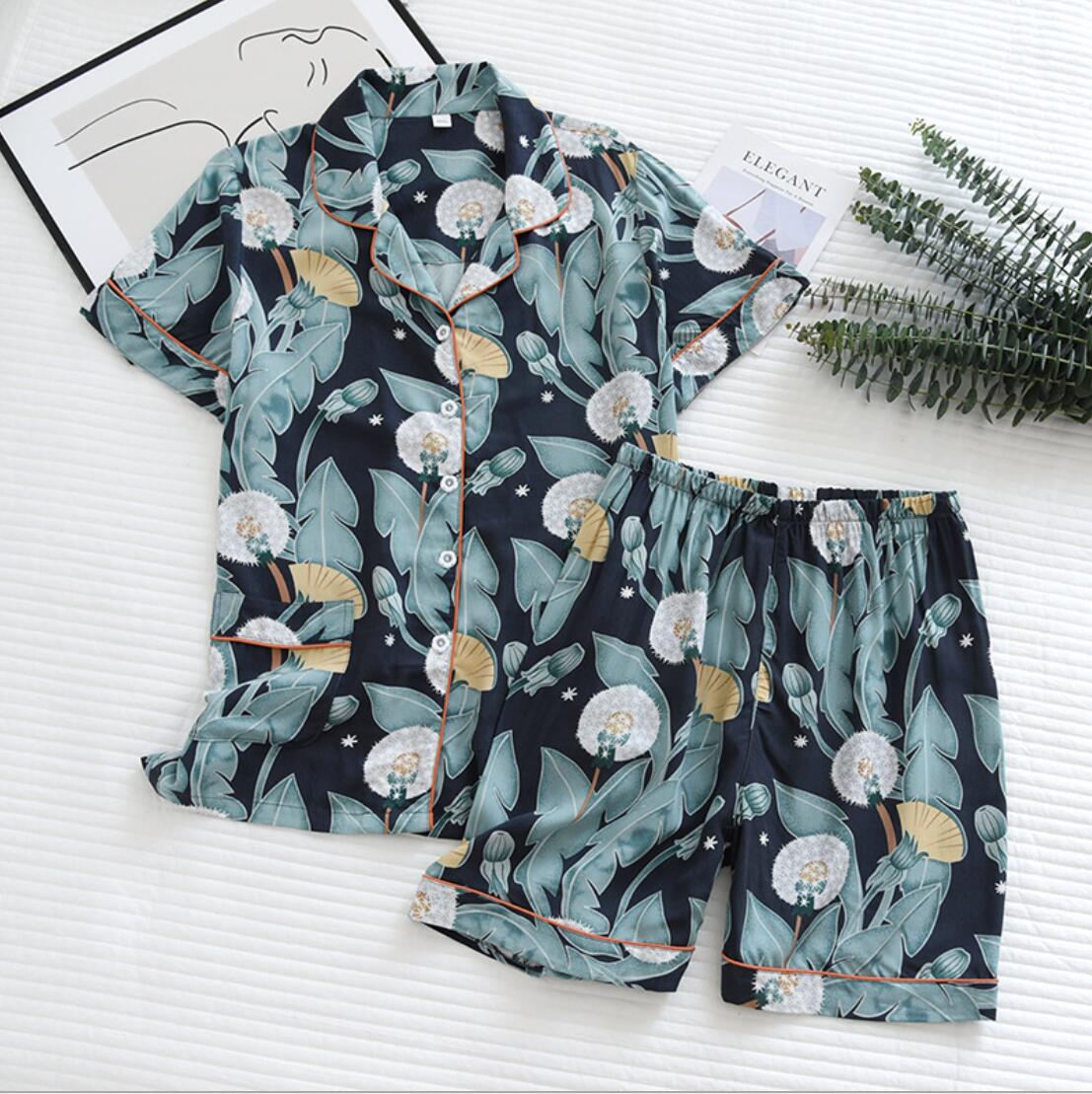 Pajamas Set Short-sleeved Shorts Home Pijima Loose Two-piece Suit for Home Sleepwear Printed Plus Size Female Pijima