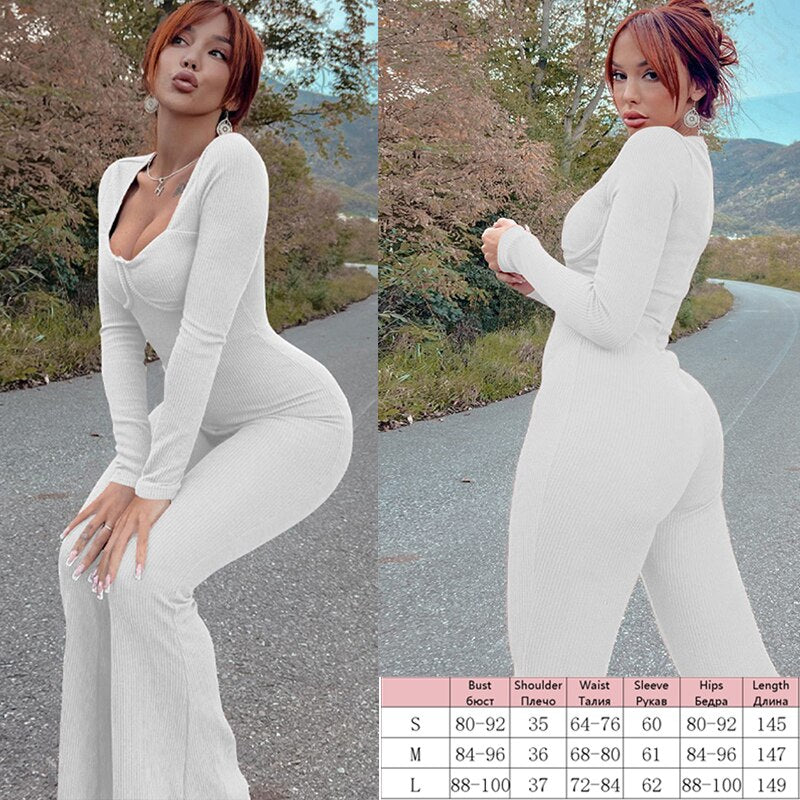 Knitted Zip Up Long Sleeve Women Jumpsuits Elegant Pure Color Bodycon Rompers Bright Line Patchwork Workout Loungewear Jumpsuit