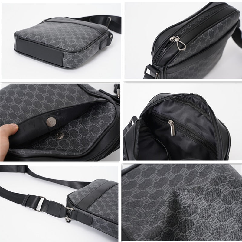 Luxury Designer Letter Plaid PU Leather Shoulder Crossbody Bag for Men Fashion Business Messenger Bag Handbag Bolso Hombre
