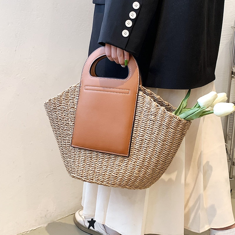 Fashion Big Beach Basket Bag Lady Straw Shoulder Bags Female Travel Large Capacity Woven Totes Handmade Handbags