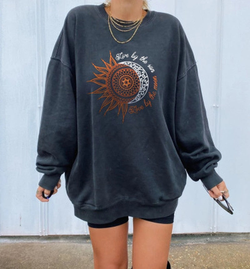 Printing Sweatshirts Women Loose Sunflower Long Sleeve Shirts