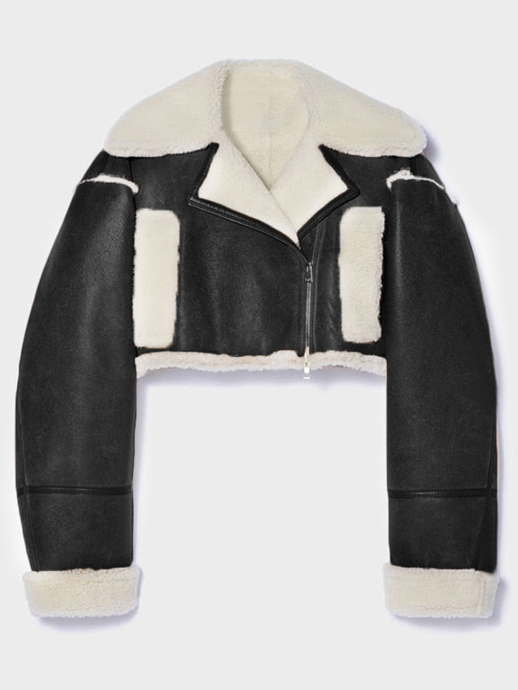 TWOTWINSTYLE Casual Colorblock Patchwork Coat For Women Lapel Collar Long Sleeve High Waist Slim Short Coats Female 2021 Autumn