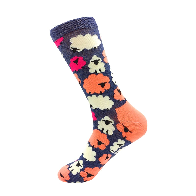 Colorful Cartoon Fashion Soft  Novelty Cotton Mens Socks  Fish Cookie Star Football Happy Kawaii Funny Women Socks Size38-46