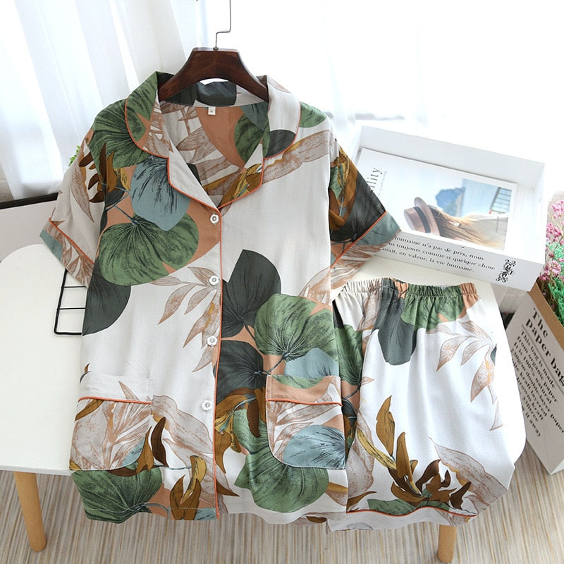 Pajamas Set Short-sleeved Shorts Home Pijima Loose Two-piece Suit for Home Sleepwear Printed Plus Size Female Pijima