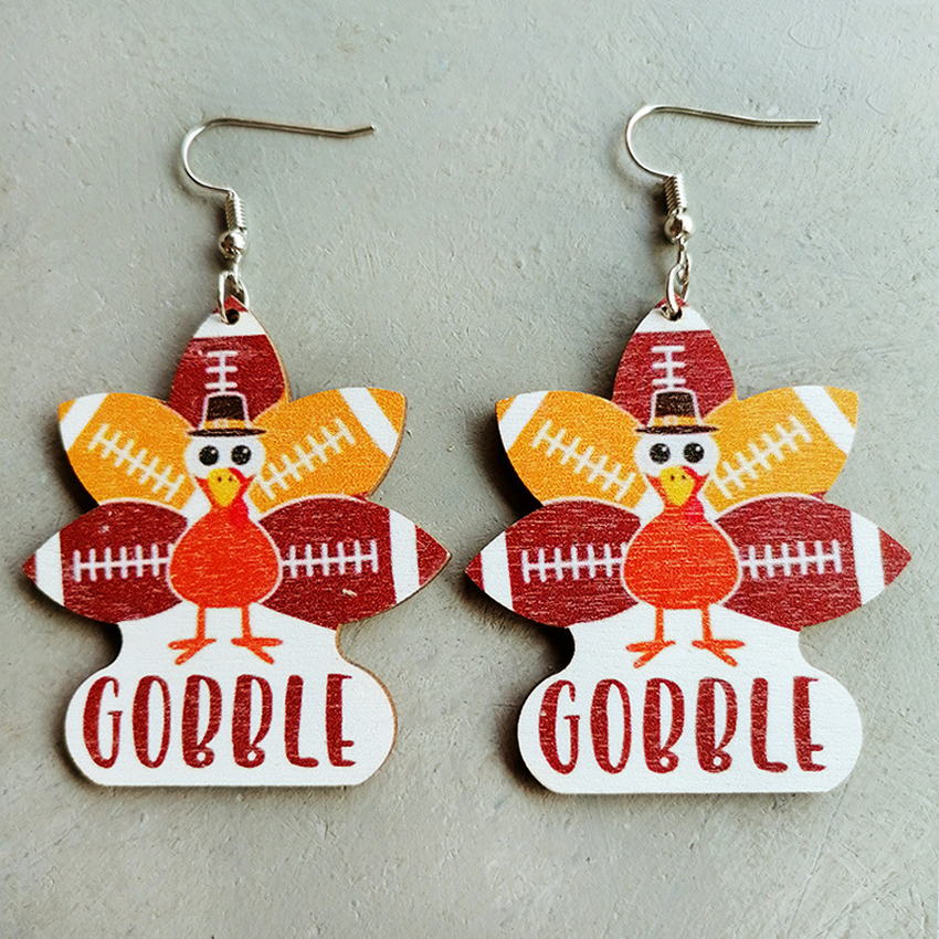 Laser Cut Wooden Turkey Earrings for Women 2022 New Fall Glowforge Thanksgiving Earrings Holiday Jewelry Whoelsale
