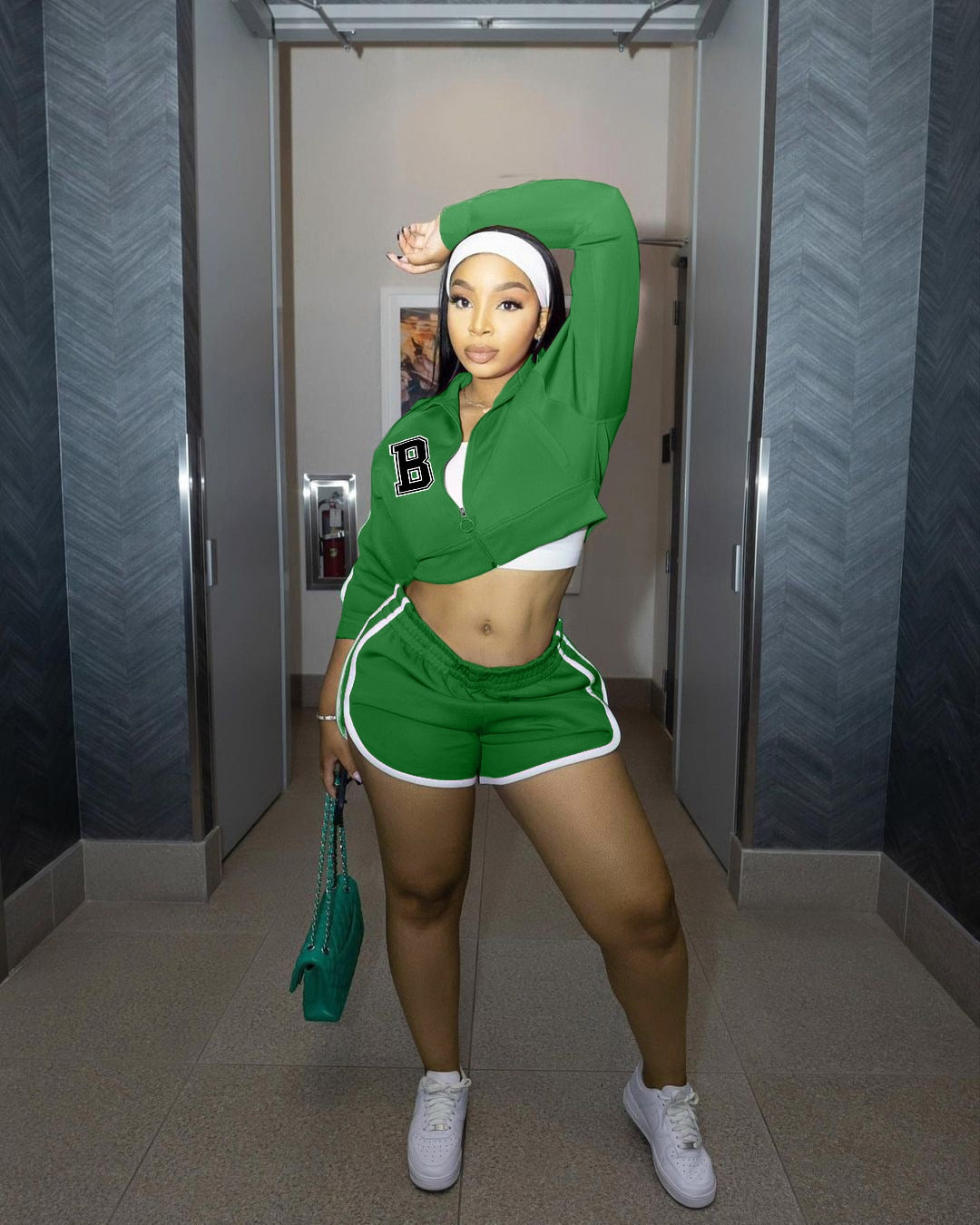 Striped Side Shorts Suit and Zipper Fly Track Tops Sport Two 2 Piece Set Outfits Chic Tracksuit Sweatsuit