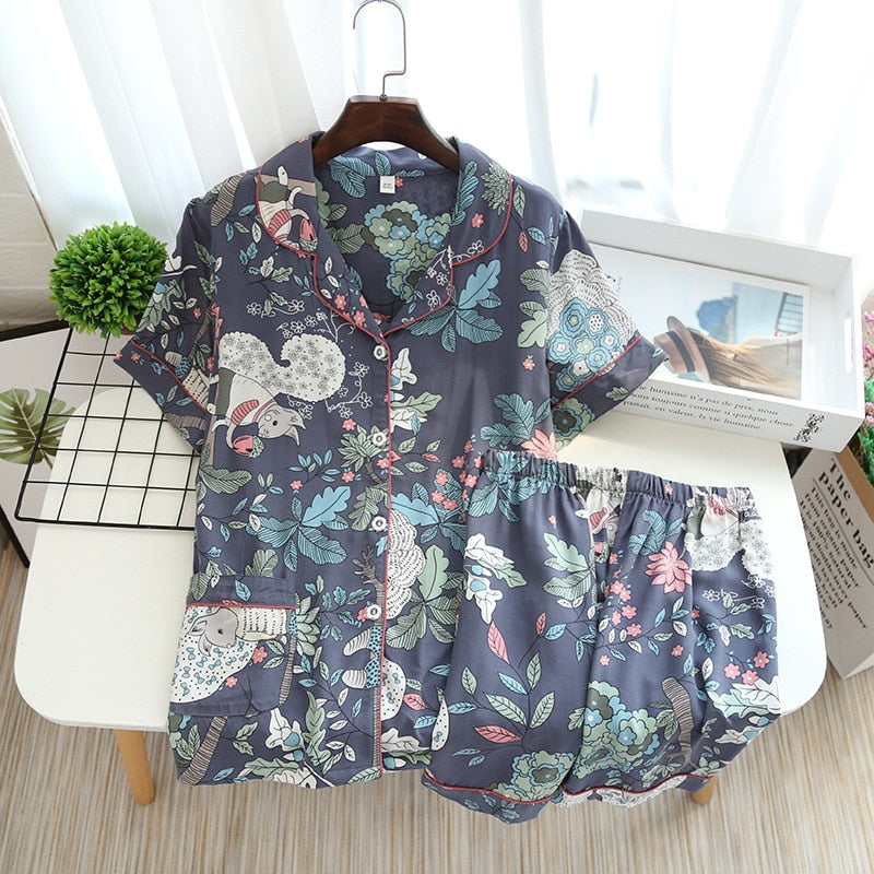 Pajamas Set Short-sleeved Shorts Home Pijima Loose Two-piece Suit for Home Sleepwear Printed Plus Size Female Pijima