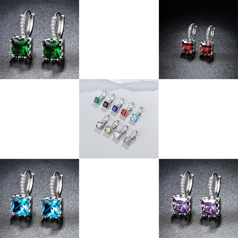 Women Fashion Earrings Exquisite Square CZ Pendant Earrings 5 Color Zircon Earrings Female Personality Wild Jewelry