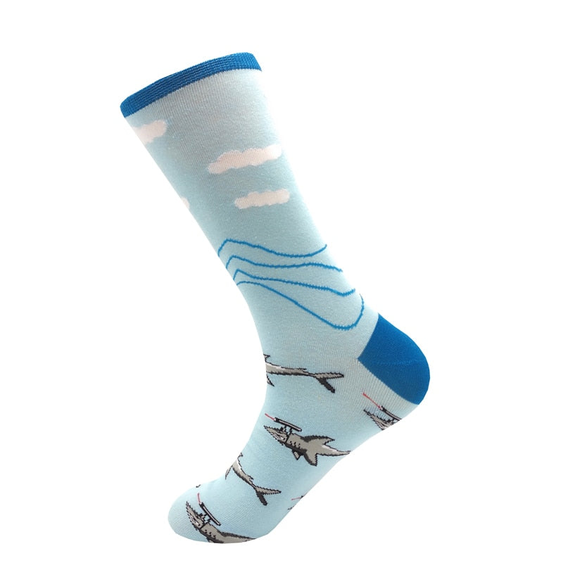 Colorful Cartoon Fashion Soft  Novelty Cotton Mens Socks  Fish Cookie Star Football Happy Kawaii Funny Women Socks Size38-46