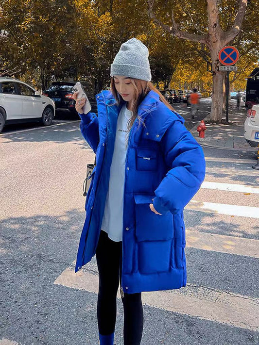 2022 Winter Mid-Long Parkas Jackets Women Solid Casual Thick Warm Hooded Coat Female Korean Cotton Padded Loose Puffer Coats