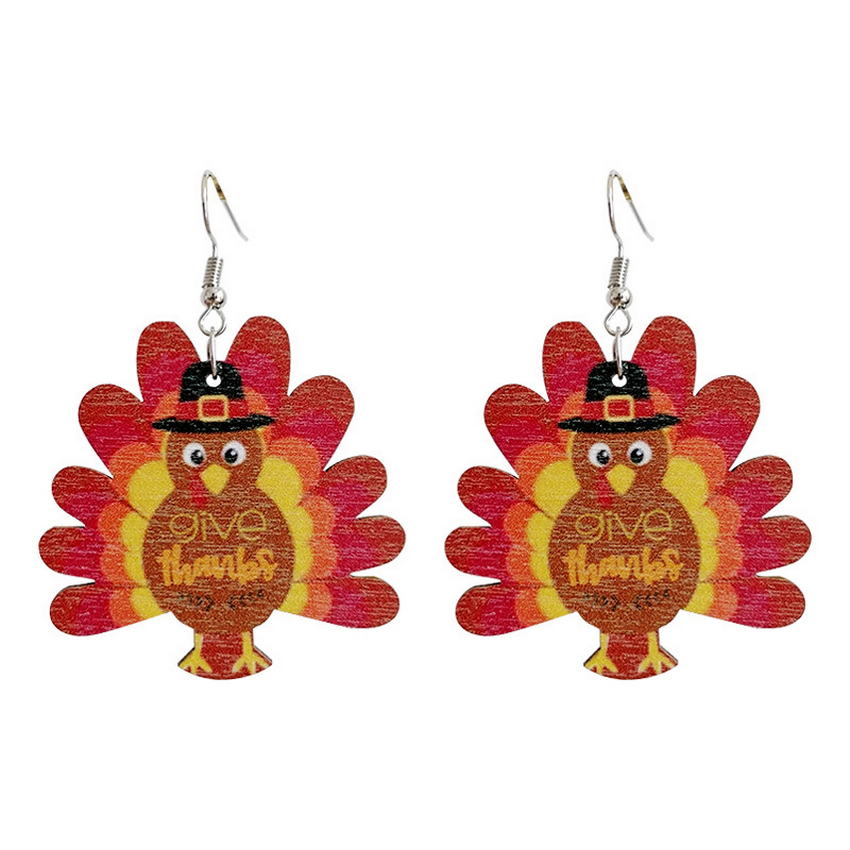 Laser Cut Wooden Turkey Earrings for Women 2022 New Fall Glowforge Thanksgiving Earrings Holiday Jewelry Whoelsale