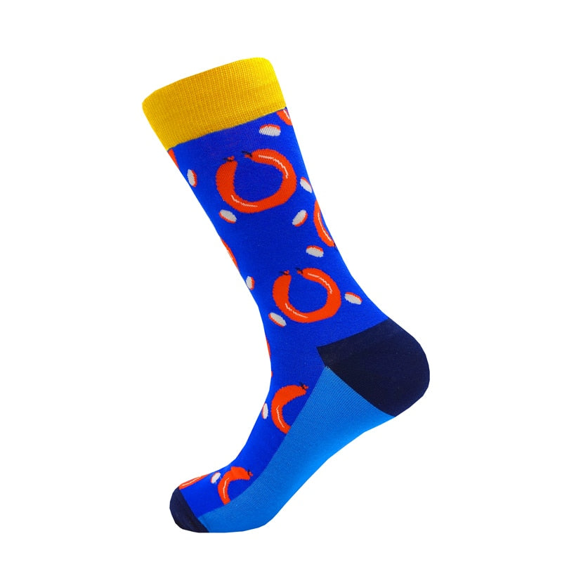 Colorful Cartoon Fashion Soft  Novelty Cotton Mens Socks  Fish Cookie Star Football Happy Kawaii Funny Women Socks Size38-46