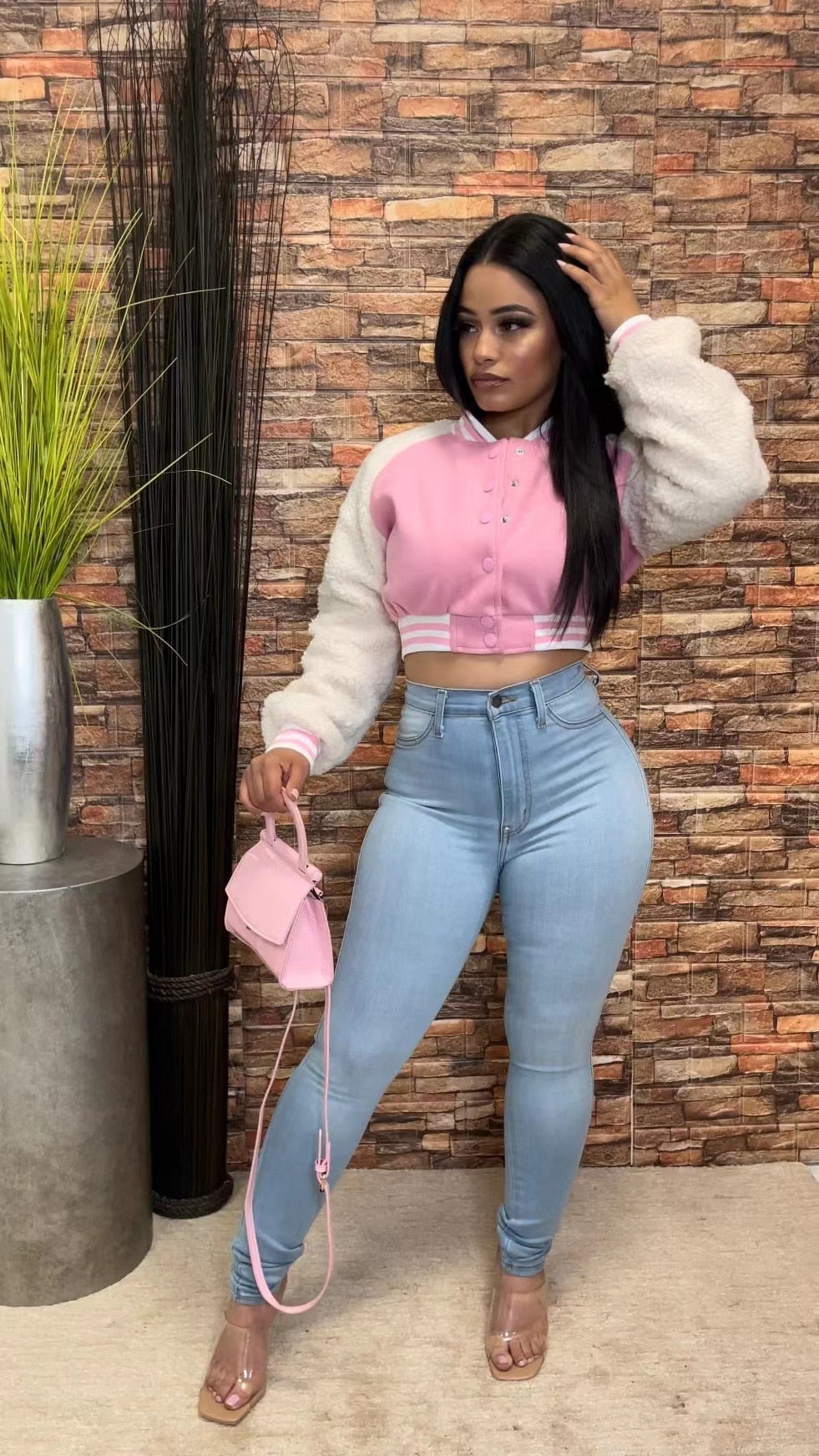 Vintage Women Fleece Long Sleeve Single Breasted Patchwork Sweatshirt Baseball Jacket Outwear