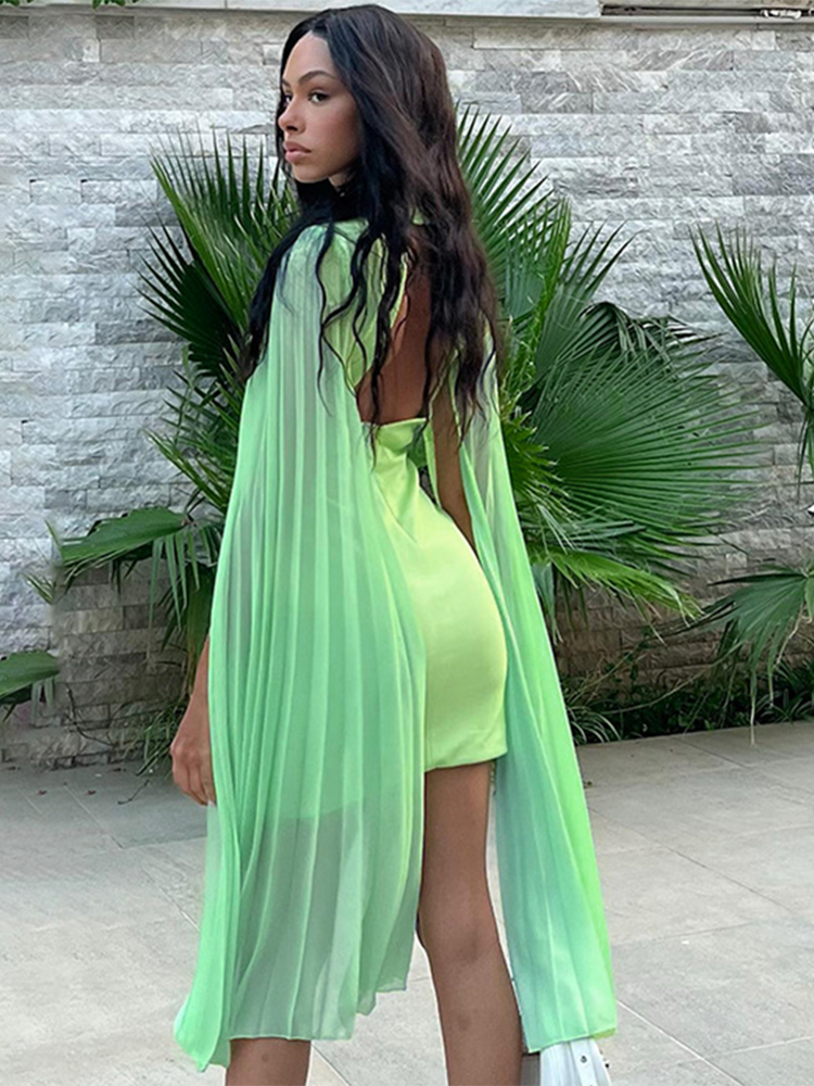 Long Slevve Slit Backless Bodycon Mesh Patchwork Mini Dress