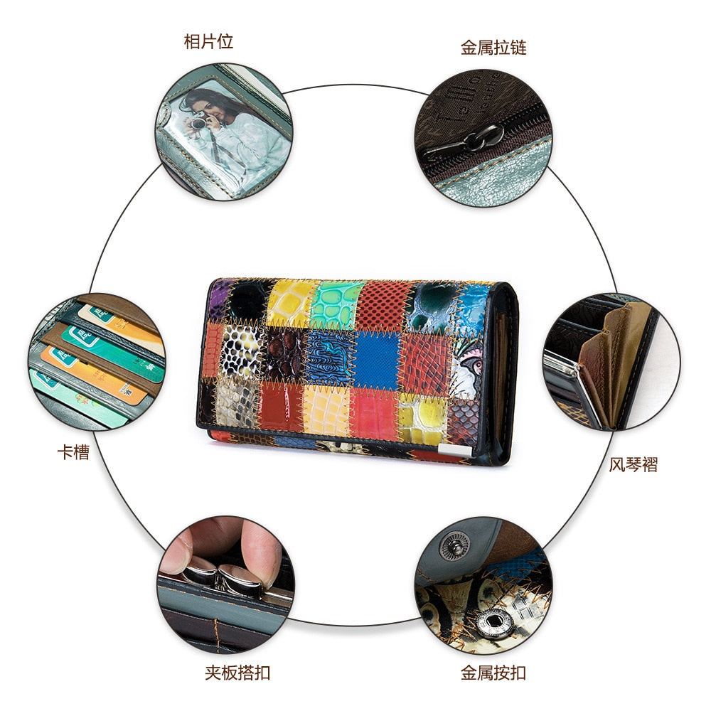 Long Leather Day Tie  Style Multi-functional Zippered Hand Holding Purse