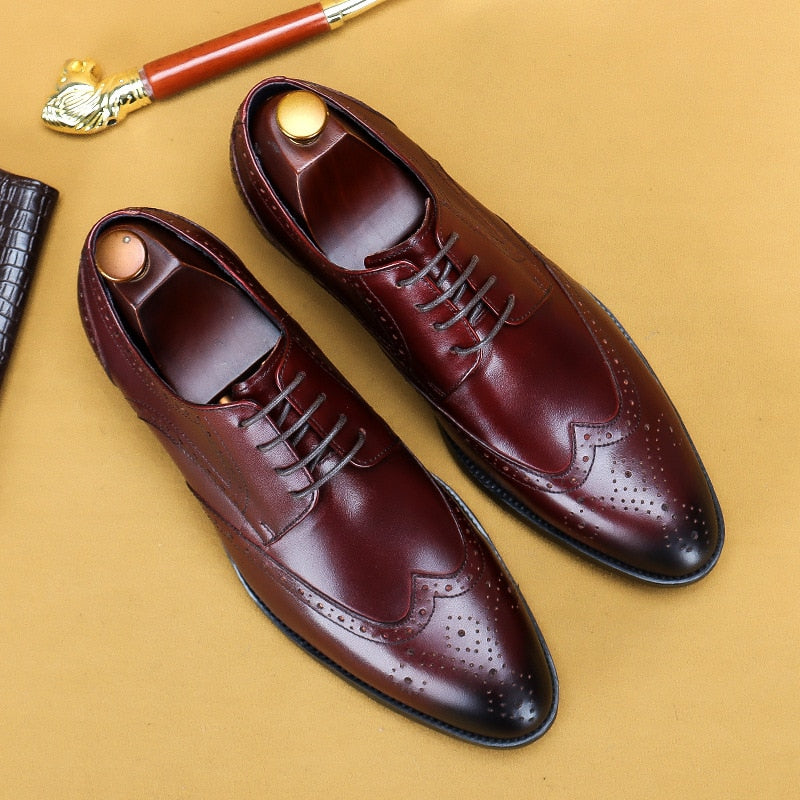 Men Handmade Shoes Genuine Leather Male Oxford Italian Classic Vintage Lace-up Men & Brogue Shoes Oxford