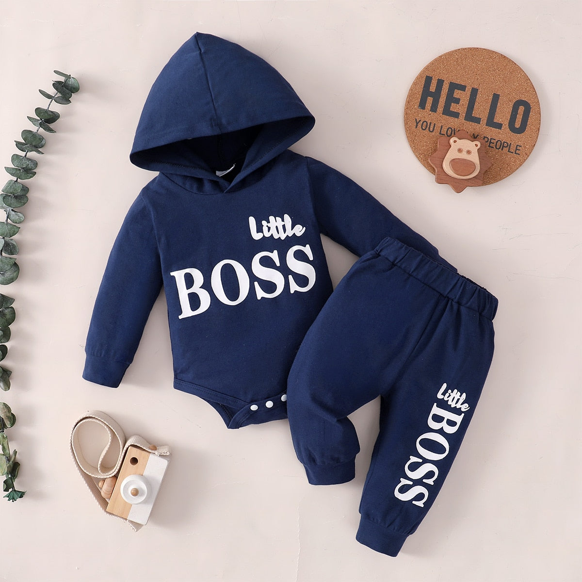 Hibobi 2pcs Newborn Baby Boy Clothes Long Sleeve Hooded Jumpsuit Top &amp; Pants Infant Baby Romper Cotton Kids Outfit