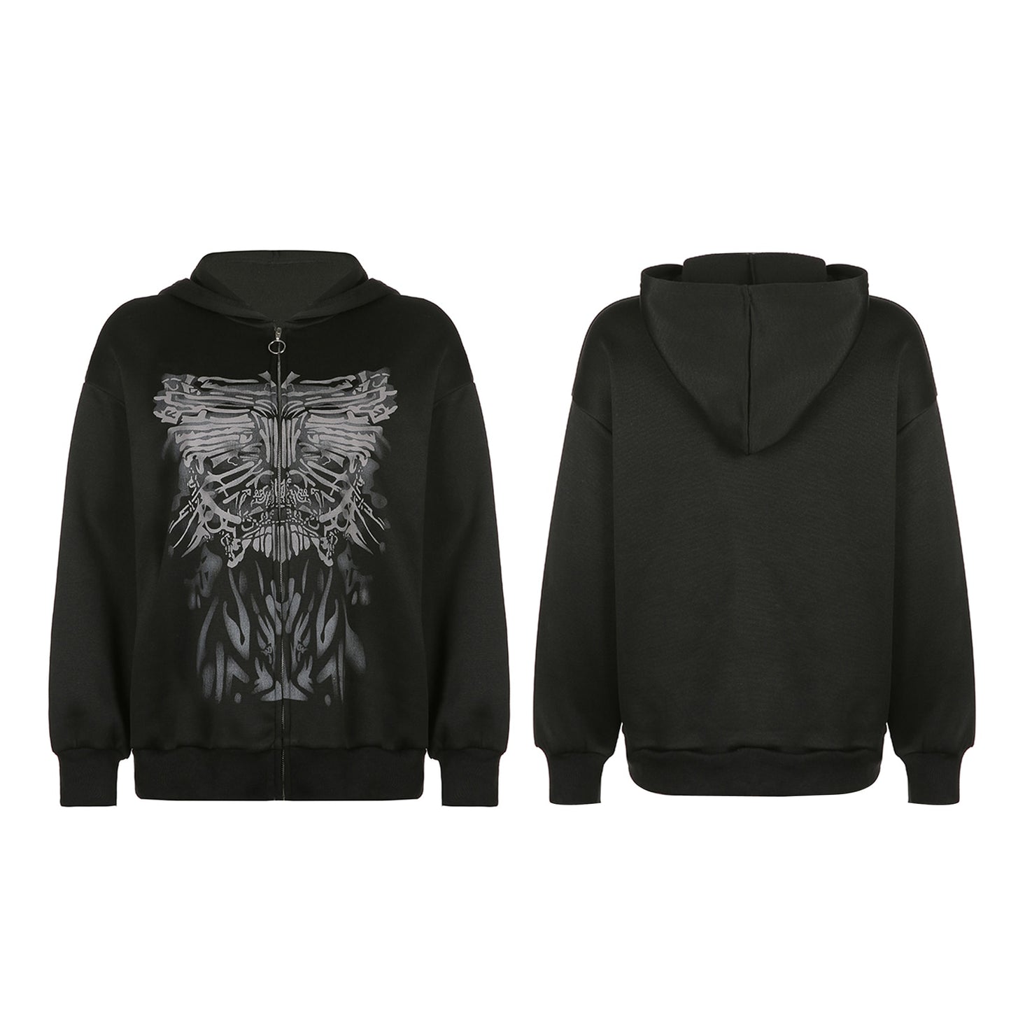 Y2k Hoodie Zip up Oversized Top Gothic Clothe Vintage Punk Blouse Grunge