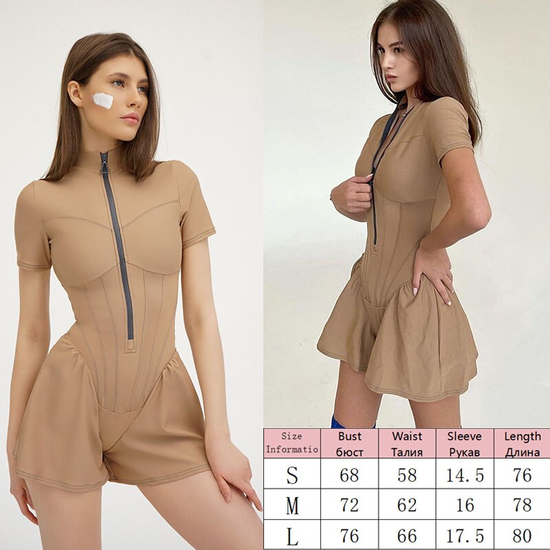 Knitted Zip Up Long Sleeve Women Jumpsuits Elegant Pure Color Bodycon Rompers Bright Line Patchwork Workout Loungewear Jumpsuit