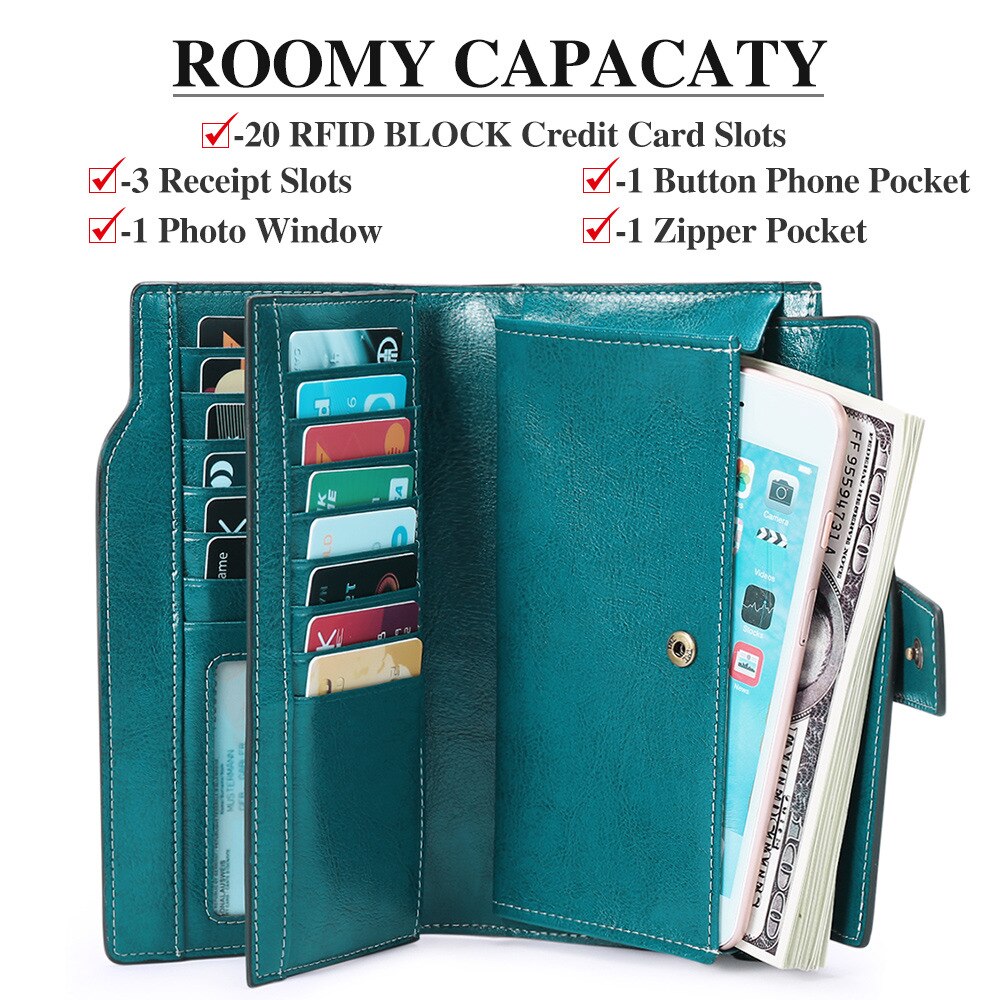 Real Leather Purse  Women Long Korean Version Oil Wax Cowhine Purse for Women with Multiple Slots