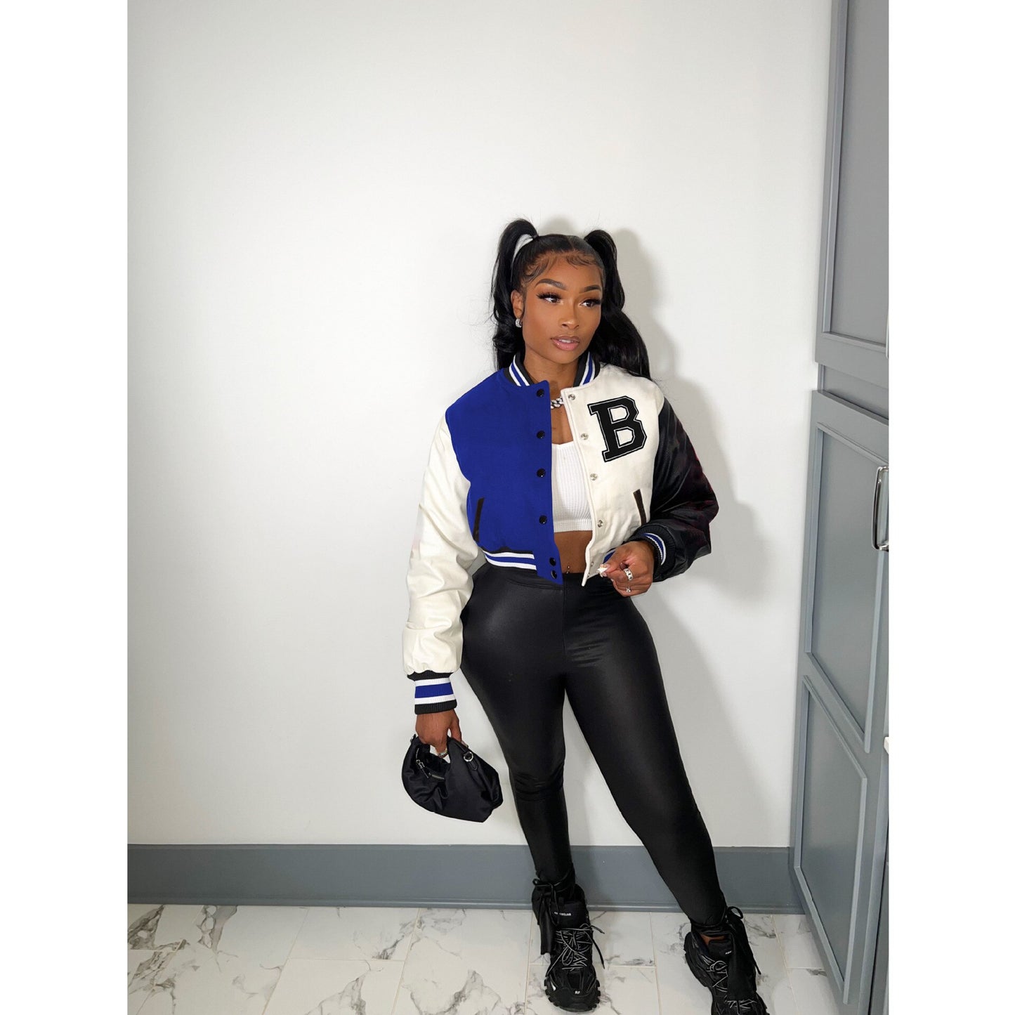 Vintage Women Patchwork Letter B Batwing Style Baseball Jacket Outwear Fashion 2022 Autumn Winter Sport Sweatshirt