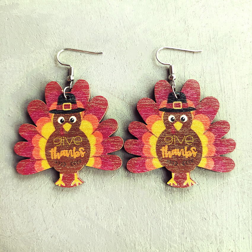 Laser Cut Wooden Turkey Earrings for Women 2022 New Fall Glowforge Thanksgiving Earrings Holiday Jewelry Whoelsale