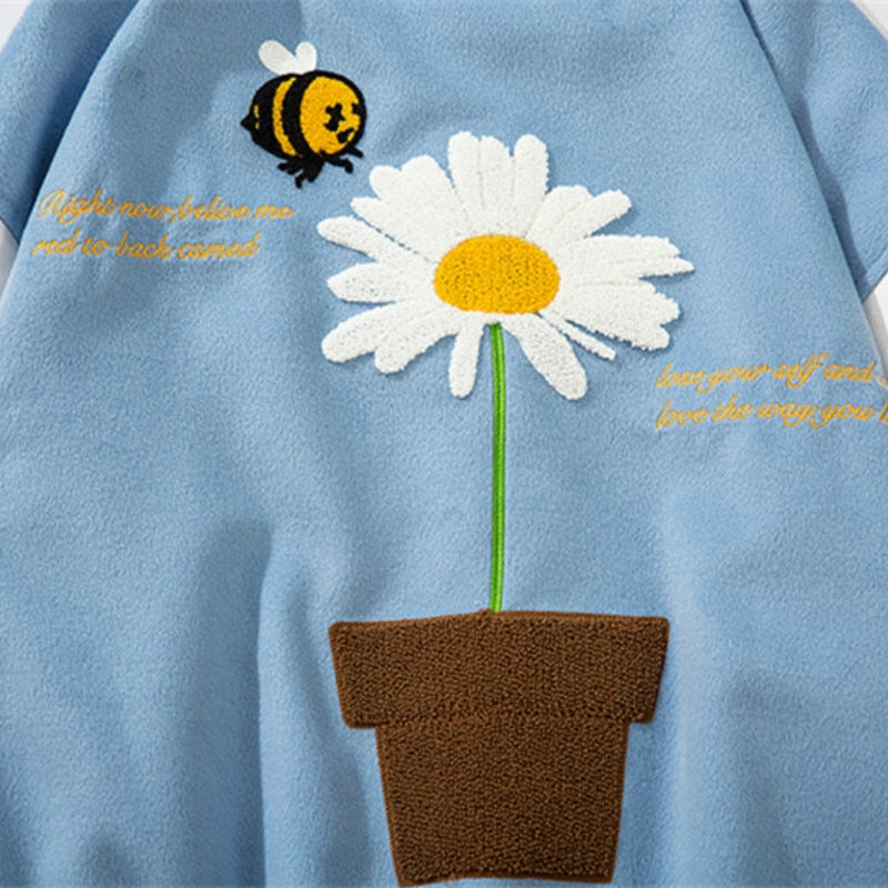 Suede Daisy Bee Towel Embroidery Baseball Jacket 2020 Autumn Harajuku Casual Streetwear Mens Hip Hop Fashion Loose Jackets Coats
