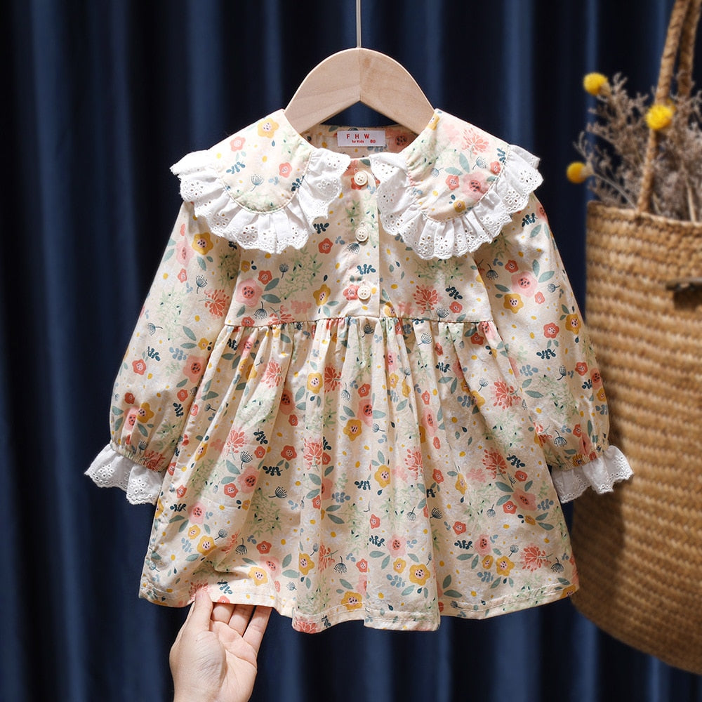 Baby Girls Dress Casual Plaid Clothes Summer  New Korean Cotton Linen Girls Princess Dress Big Turn Down Collar Dress