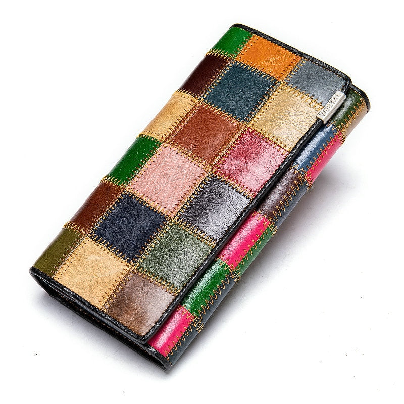 Long Leather Day Tie  Style Multi-functional Zippered Hand Holding Purse