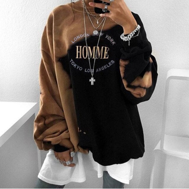 Shirt For Women Tid Dye Long Sleeve Shirts Autumn Winter Hoodies Sweatshirts Casual Loose Pullover Sweatshirt Blouses Tops