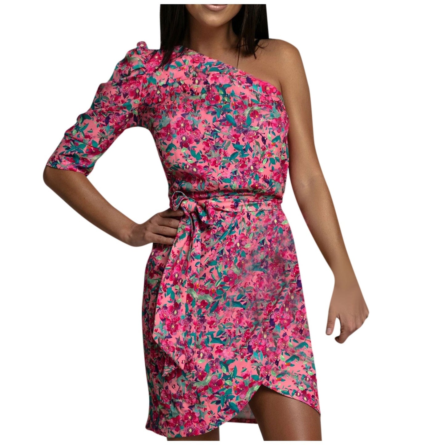 Sloping Shoulder Mini Dress Women Irregular Long Sleeve