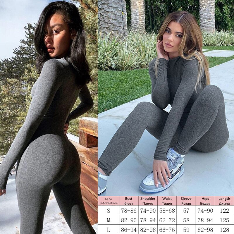 Knitted Zip Up Long Sleeve Women Jumpsuits Elegant Pure Color Bodycon Rompers Bright Line Patchwork Workout Loungewear Jumpsuit