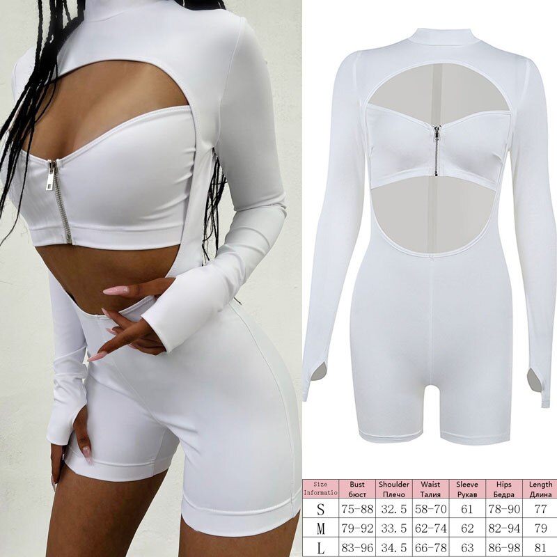 Knitted Zip Up Long Sleeve Women Jumpsuits Elegant Pure Color Bodycon Rompers Bright Line Patchwork Workout Loungewear Jumpsuit