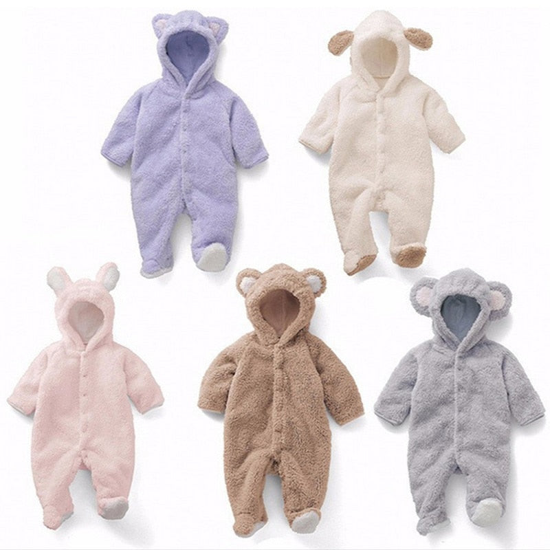 Newborn Baby Rompers Autumn Winter Warm Fleece Baby boys Costume baby girls clothing Animal Overall baby jumpsuits