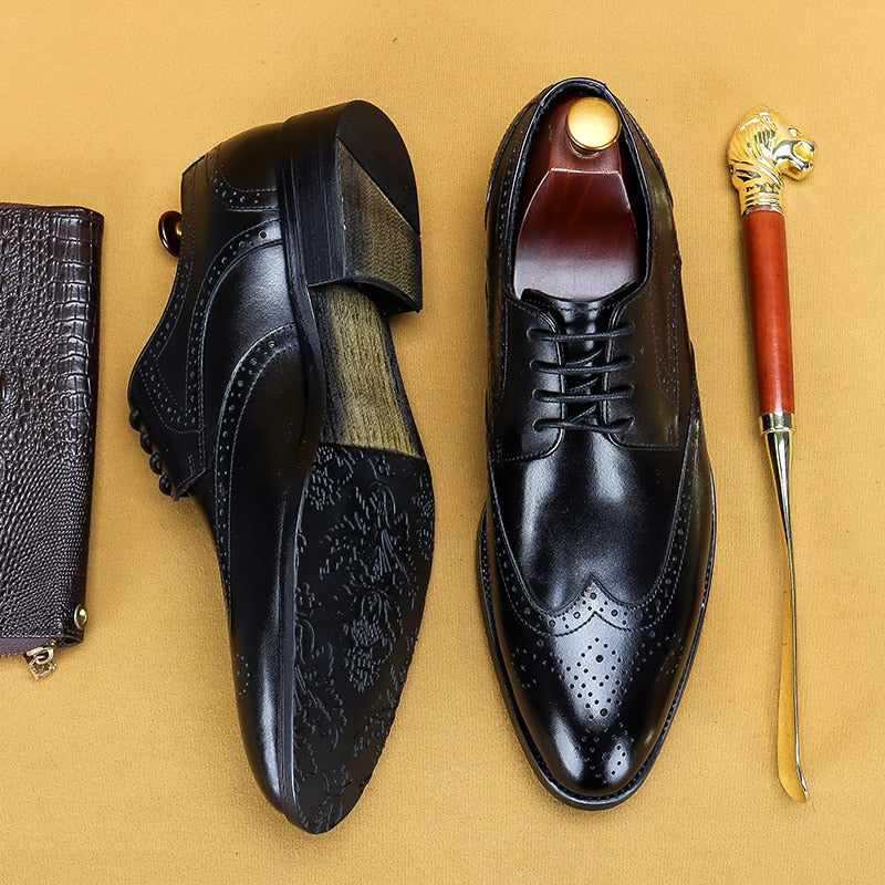 Men Handmade Shoes Genuine Leather Male Oxford Italian Classic Vintage Lace-up Men & Brogue Shoes Oxford