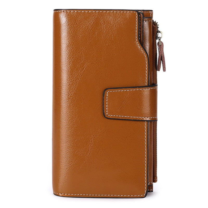 Real Leather Purse  Women Long Korean Version Oil Wax Cowhine Purse for Women with Multiple Slots