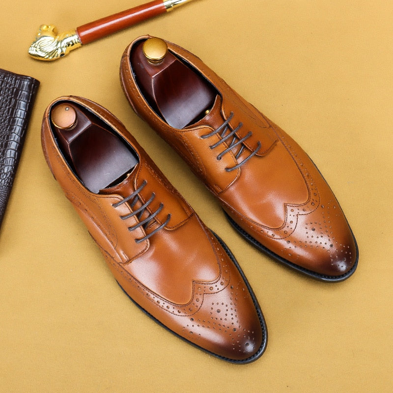 Men Handmade Shoes Genuine Leather Male Oxford Italian Classic Vintage Lace-up Men & Brogue Shoes Oxford