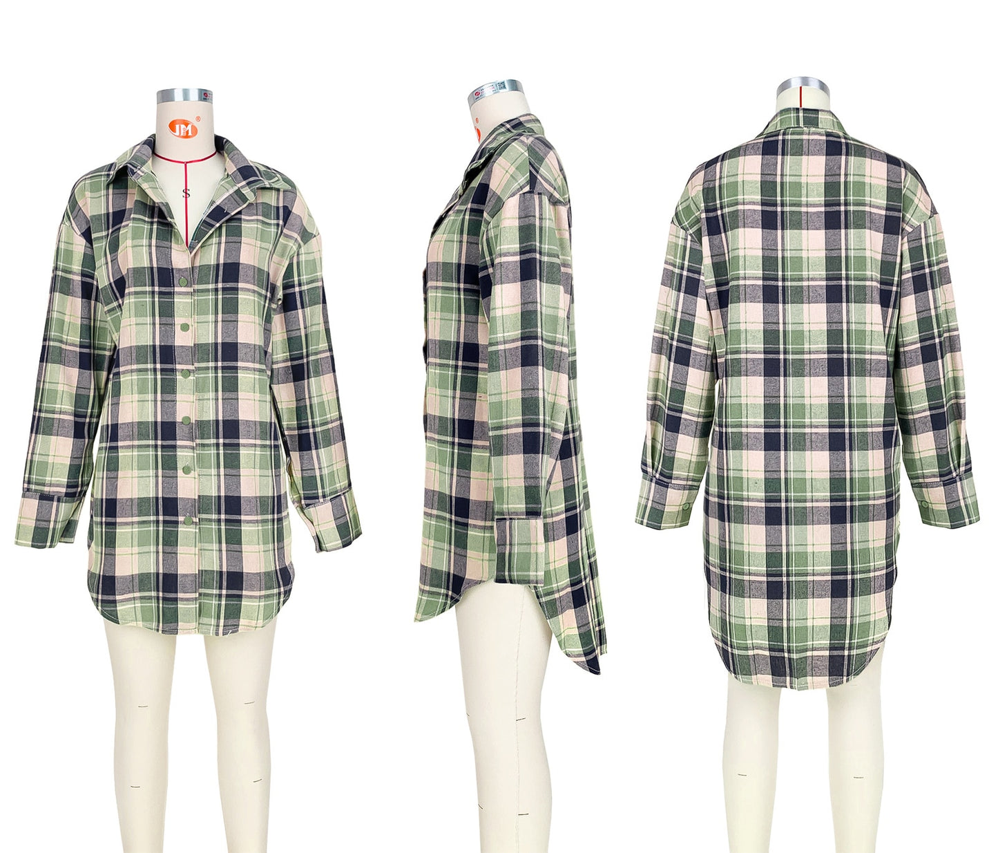 Turn-down Collar Long sleeve Single Breasted Plaid Slim Coat Shirt Dress