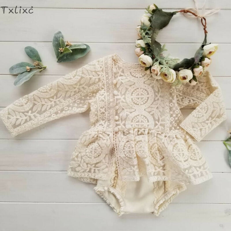 Txlixc Newborn Toddler Baby Girl Romper Sister Outfit Flower Lace Romper Jumpsuits Tutu Dress Summer Fall Clothes 0-24M
