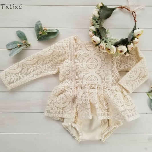Txlixc Newborn Toddler Baby Girl Romper Sister Outfit Flower Lace Romper Jumpsuits Tutu Dress Summer Fall Clothes 0-24M