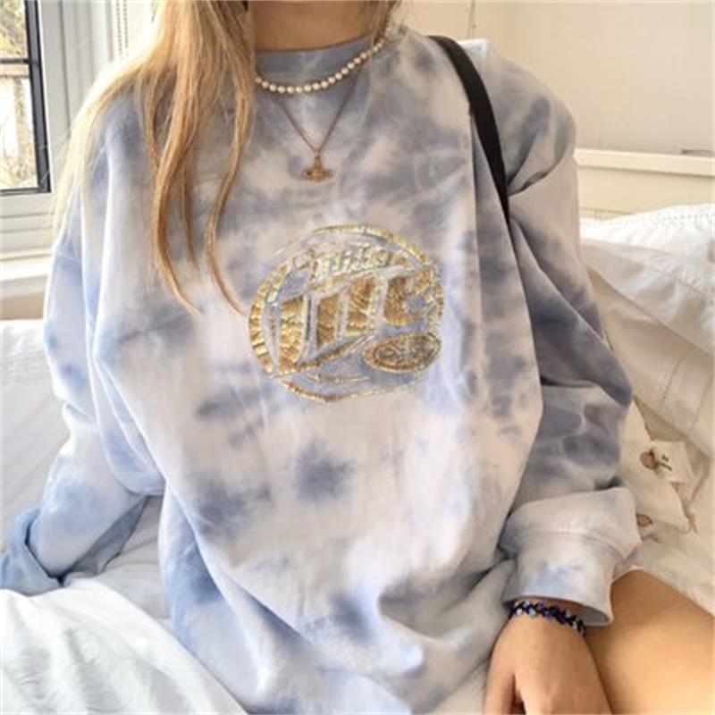 Shirt For Women Tid Dye Long Sleeve Shirts Autumn Winter Hoodies Sweatshirts Casual Loose Pullover Sweatshirt Blouses Tops