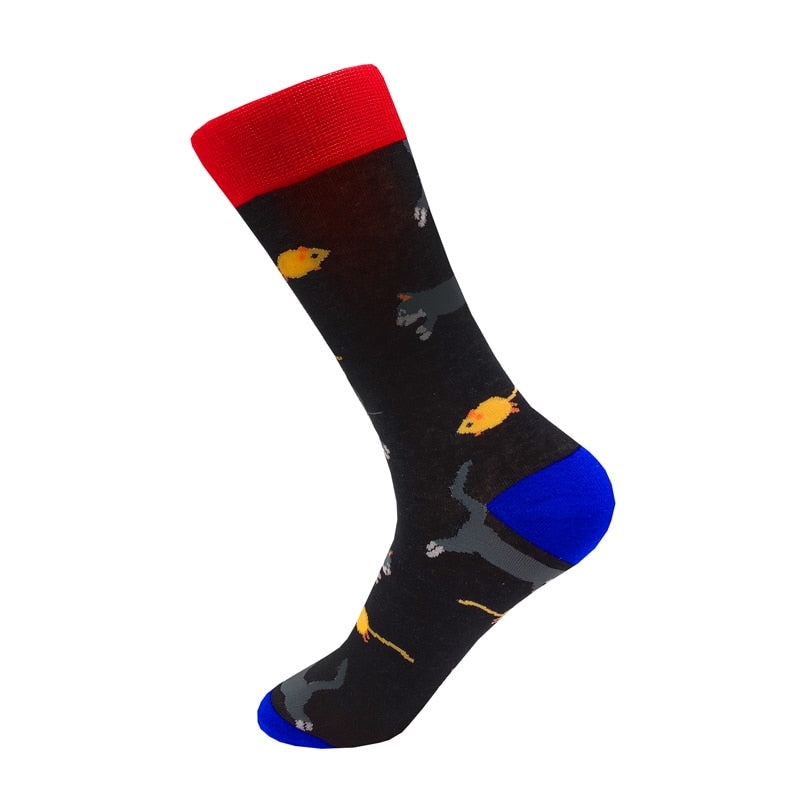 Colorful Cartoon Fashion Soft  Novelty Cotton Mens Socks  Fish Cookie Star Football Happy Kawaii Funny Women Socks Size38-46