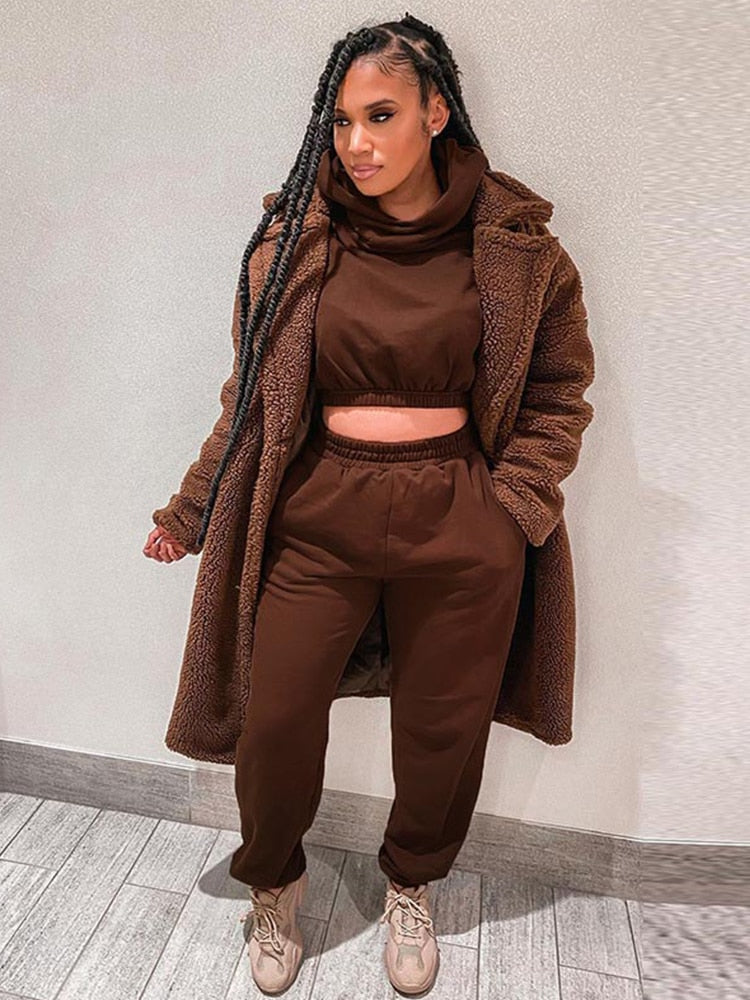 Autumn Winter Chic Women Casual Sport Sweatsuits 2 Piece Pant Set Female