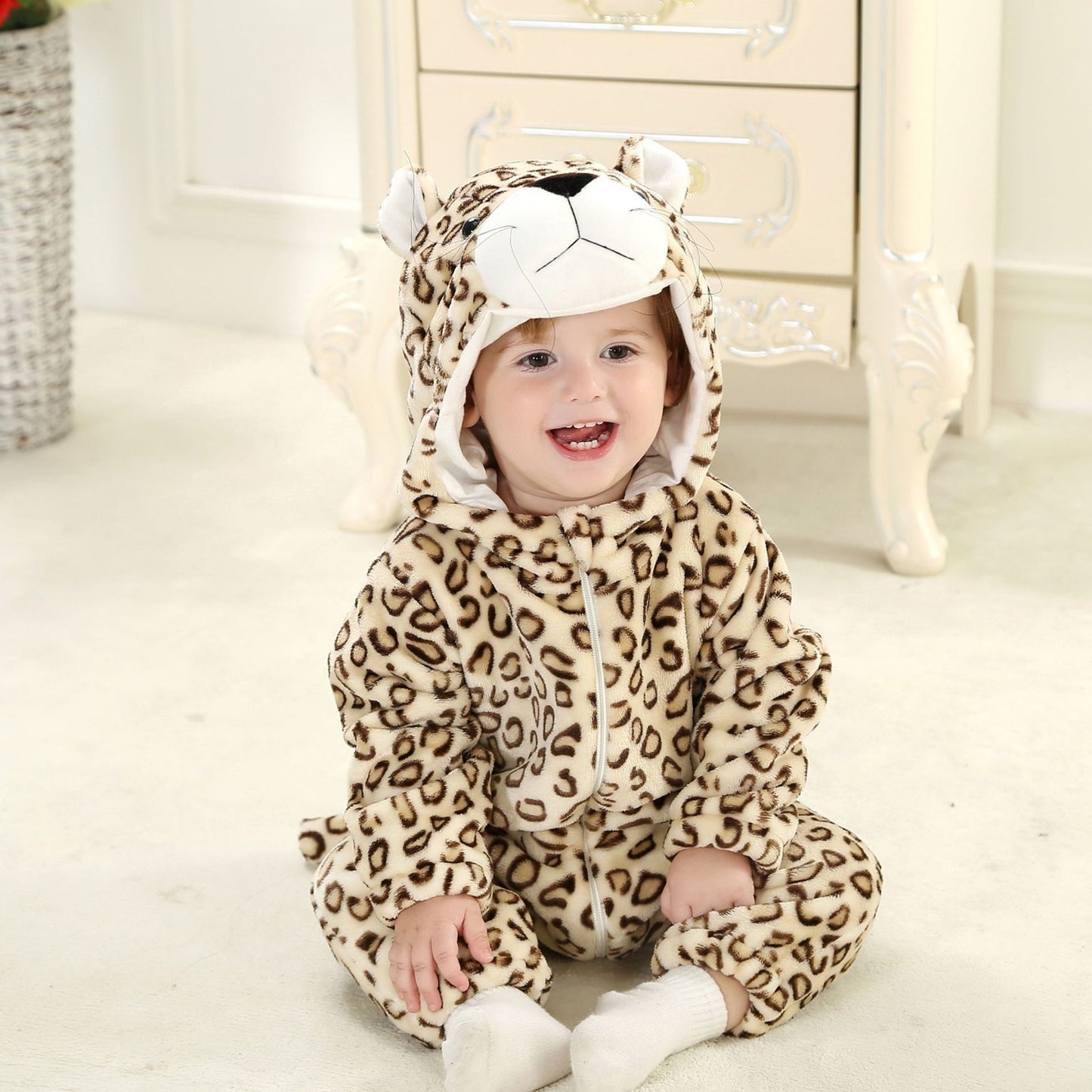 Baby Leopard Kigurumi Pajamas Newborn Infant Romper Onesies Animal Anime Costume Outfit Hooded Cute Winter Clothing For Girl Boy